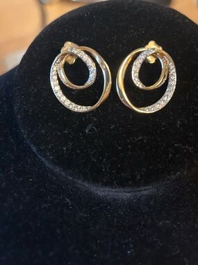 Gold and Crystal Double Loop Post Earrings